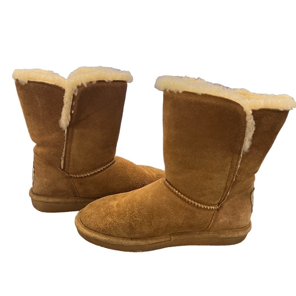 Bearpaw Abigail Size 6 Tan Sheepskin Wool Fur Lined Suede Mid Calf Boots - Picture 6 of 7